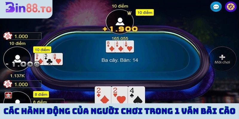 Các hành động của người chơi trong 1 ván bài cào